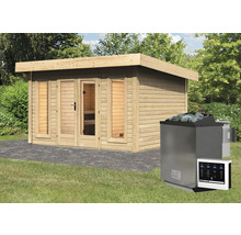 Saunahaus Karibu Nordina inkl.9 kW Bio Ofen u.ext.Steuerung mit Vorraum und Holztüre mit Isolierglas wärmegedämmt