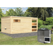 Saunahaus Karibu Zirkon 2 inkl.9 kW Bio Ofen u.ext.Steuerung mit Vorraum und Holztüre mit Klarglas