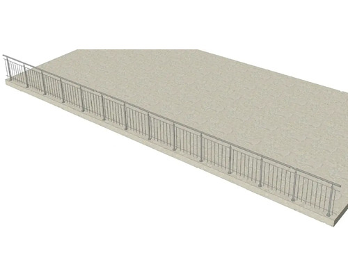 Lange Ansicht einer Metallgeländer-Installation auf einer Betonoberfläche.