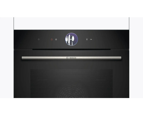 Nahaufnahme eines schwarzen Bosch Backofens