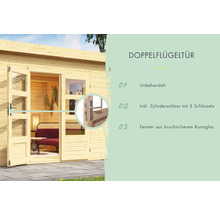 Blockbohlenhaus Karibu Noorvik 2 mit Schleppdach 3 m Rück- und Seitenwand 519 x 237 cm natur-thumb-9