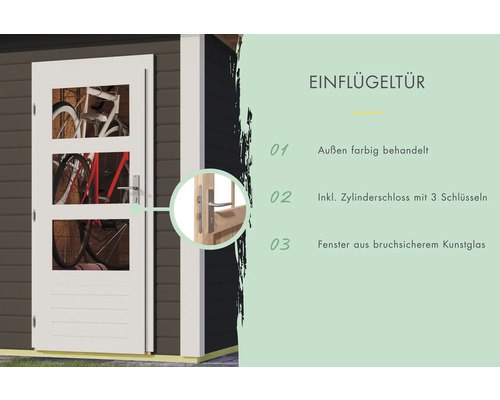 Einflügeltür mit drei Fenstern aus bruchsicherem Glas