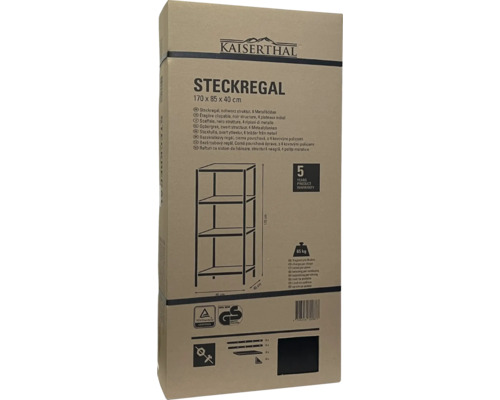 Verpackung eines Kaiserthal Steckregals mit vier Metallböden, 170 x 85 x 40 cm