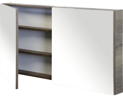 Spiegelschrank mit Holzdekor und Ablageflächen