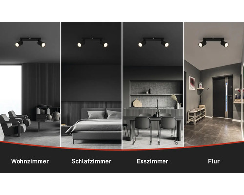 Deckenleuchte mit zwei Strahlern in Wohnzimmer, Schlafzimmer, Esszimmer und Flur