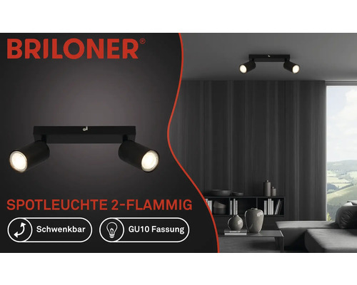 Briloner Logo. Schwenkbare, zweiflammige Spotleuchte mit GU10 Fassung.