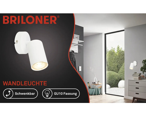 Weiße schwenkbare Briloner Wandleuchte mit GU10 Fassung in Wohnraum