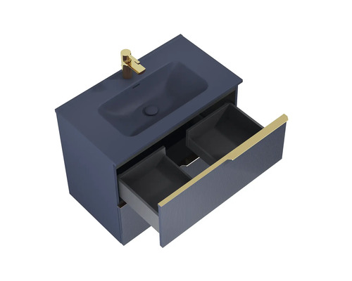 Waschtischunterschrank mit offenem Auszug und Waschbecken