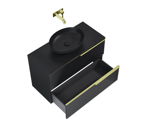 Waschtisch mit Schublade, Aufsatzwaschbecken und Armatur