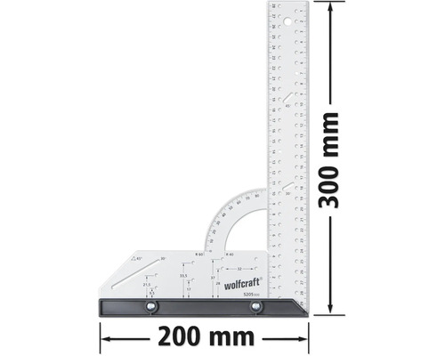 Wolfcraft Logo, 300 Millimeter Anreißwinkel mit Skala und Anschlag