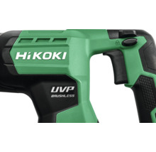 Detailaufnahme des HiKOKI Werkzeugs mit Firmenlogo und bürstenlosem UVP Schriftzug.