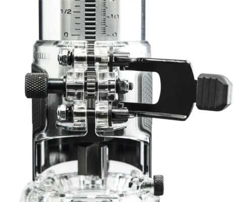 Detailansicht einer Oberfräse mit Tiefenverstellung