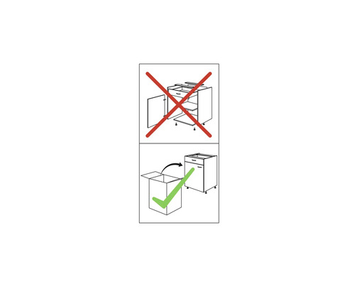 Symbolische Darstellung: Lieferung von Küchenunterschränken erfolgt zerlegt.