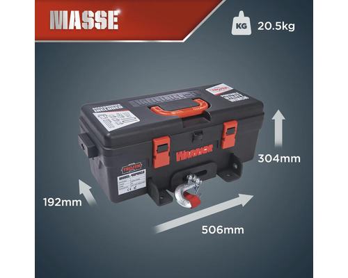 Warrior tragbare Universal Seilwinde mit einer Traglast von 20,5 kg und den Maßen 506 x 192 x 304 mm
