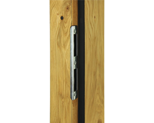 Edelstahl-Griffmuschel an einer Holztür