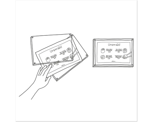 Illustration eines transparenten Acryl-Displays für Speisekarten