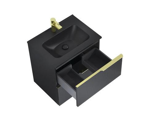 Waschtisch mit offenem Schubfach und Armatur