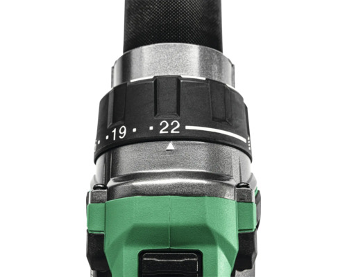 Detailansicht eines Akku-Bohrschraubers mit Drehmomenteinstellung zwischen 19 und 22.