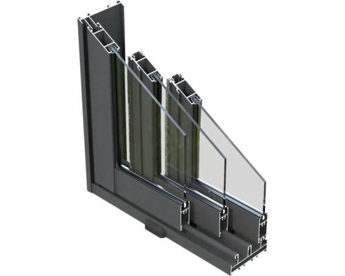 Querschnitt eines Fensters mit Rahmen und Verglasung