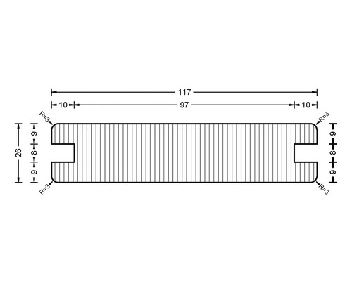 Technische Zeichnung eines Profilbretts mit Maßangaben