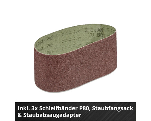 Schleifband P80 inklusive Staubfangsack und Staubabsaugadapter