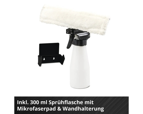 Fensterreiniger Set mit 300 ml Sprühflasche, Mikrofaserpad und Wandhalterung