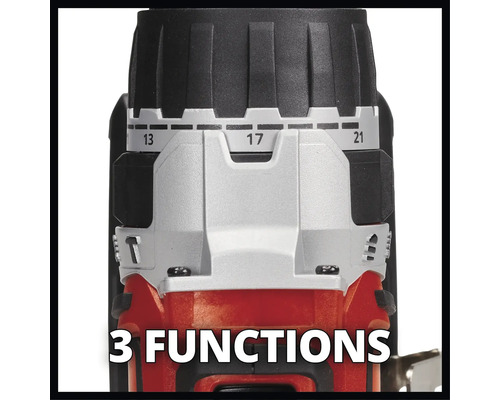 Nahaufnahme des Bohrfuttereinstellrings eines Akku-Bohrschraubers mit den Nummern 13, 17 und 21