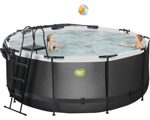 Aufstellpool mit Leiter und zwei Kindern im Wasser