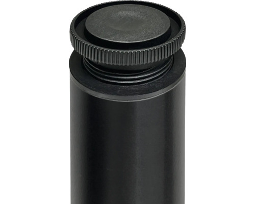 Detailaufnahme eines schwarzen Stativbeins mit Verstellmechanismus