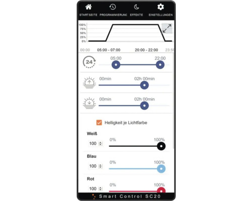 Smart Control SC20 App-Oberfläche zur Lichtsteuerung