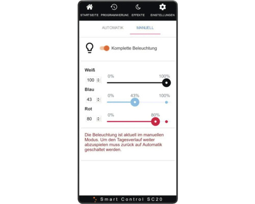 Smartphone-App zur Steuerung der Beleuchtung