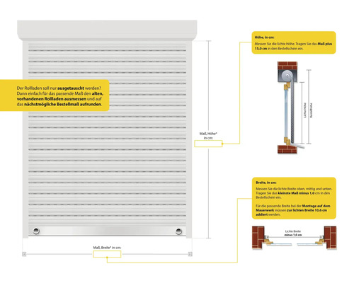 Information graphic showing how to measure roller shutters correctly