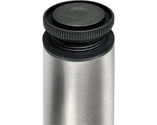 Detailansicht eines Möbelbeins mit Verstellschraube.