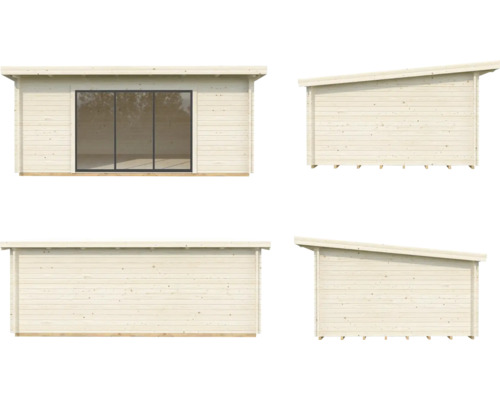 Ansichten eines Holzhauses mit Schiebetüren