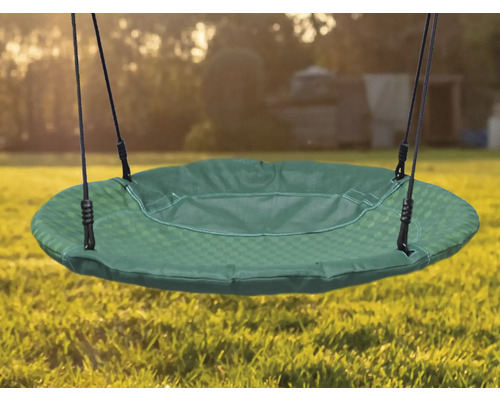 Runde grüne Nestschaukel mit Seilaufhängung für den Garten