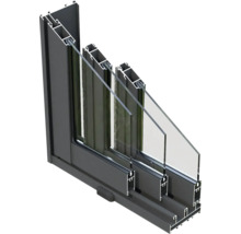 Querschnitt eines Schiebefensters aus Aluminium mit Glas