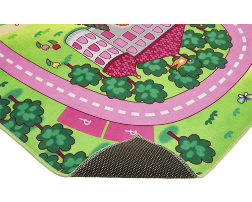 Spielteppich mit Straßendesign, Haus und Parkplätzen