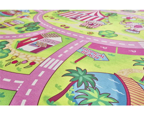 Spielteppich mit Straßen, Eisdiele, Zirkus und tropischem Strand