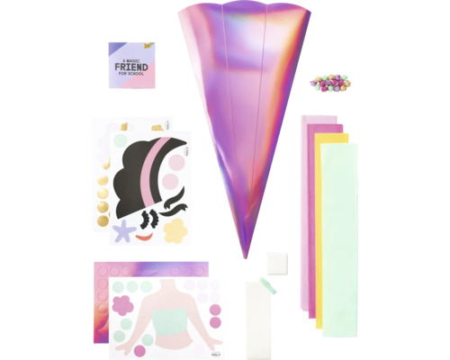 Schultüten Bastelset mit Kegel, Aufklebern, Papier und Schmucksteinen
