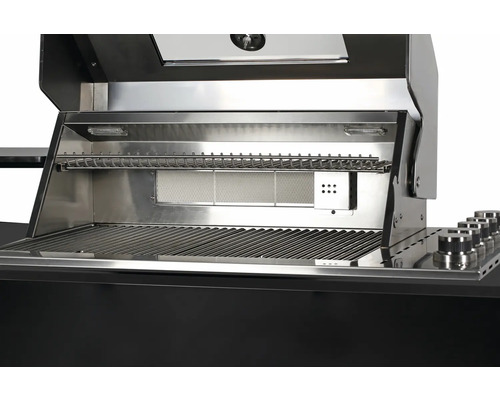 Innenansicht eines Gasgrills aus Edelstahl