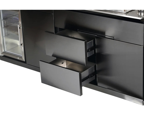 Schwarze Outdoorküche mit Schubladen