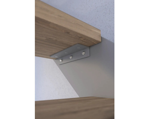 Regalwinkel aus Metall zur Befestigung eines Holzregals an einer Wand