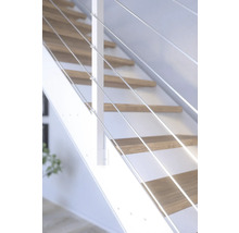 Treppe mit Holzstufen und Geländer mit Edelstahlseilen