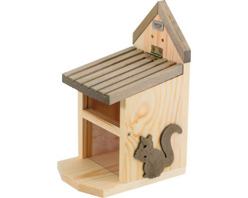 Futterhaus aus Holz mit Eichhörnchen-Motiv