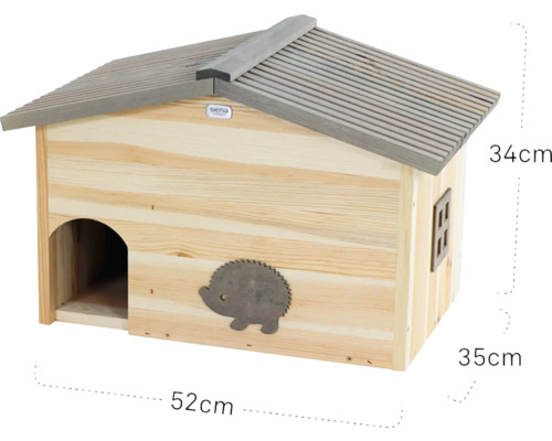 Igelhaus aus Holz mit Dach und Eingang