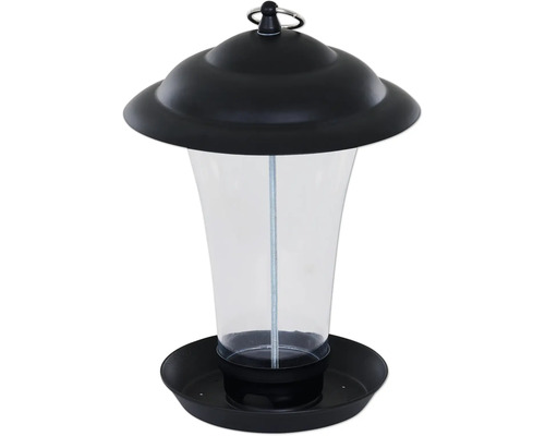 Vogelhaus mit transparentem Futterbehälter und schwarzem Dach