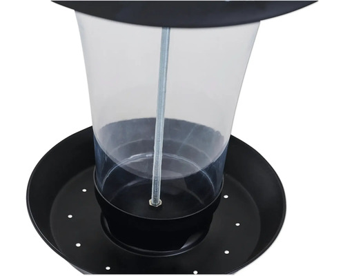 Vogelhaus mit transparentem Futtersilo und Auffangschale