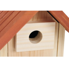 Detailansicht eines Vogelhauses mit rundem Eingangsloch