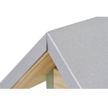 Detailansicht der Dachkonstruktion mit Holzrahmen und Faserzementplatten