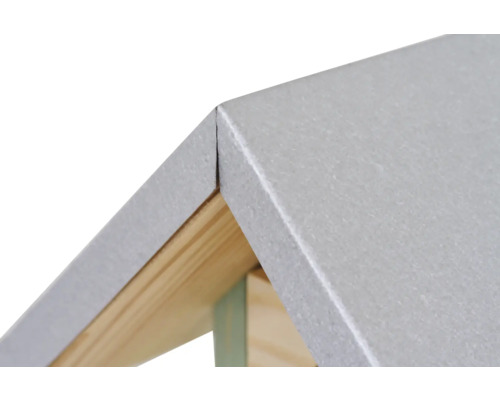 Detailansicht der Dachkonstruktion mit Holzrahmen und Faserzementplatten